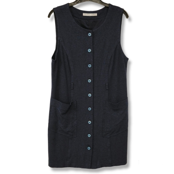 TRINA TURK Sleeveless Knit Dress Button Up Front Blue NO SIZE TAG 36.5" Chest M? - Picture 1 of 10